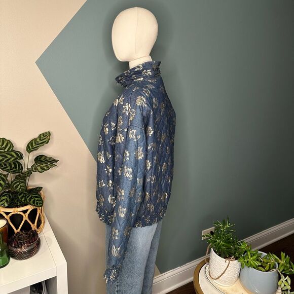 Ice Nine 1980s Vintage Quilted Floral Metallic Bomber Jacket Made in USA size S - Picture 4 of 15